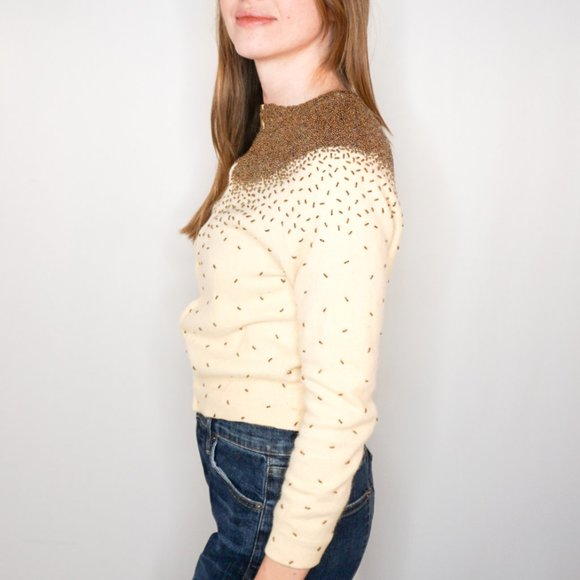 VINTAGE Caritas Cream Beaded Knit Cardigan - Picture 5 of 7